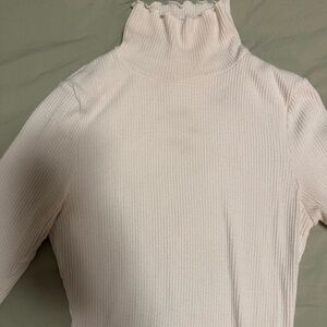 Free People Cream Ribbed Turtleneck Bodysuit